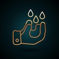 Gold line Wudhu icon isolated on dark blue background. Muslim man doing ablution. Vector