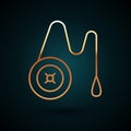 Gold line Yoyo toy icon isolated on dark blue background. Vector