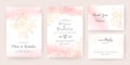 Gold lineart floral wedding invitation card template set with peach watercolor. Abstract background save the date, invitation, Royalty Free Stock Photo