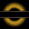 Gold lines, circle, black background. Golden glow sparkle effect. Shine bright frame. Light magic effect design Royalty Free Stock Photo