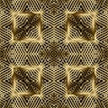 Gold lines 3d seamless pattern. Line art patterned ornamental grid background. Gold wavy lines abstract ornament. 3d wallpaper.