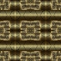 Gold lines 3d seamless pattern. Line art patterned ornamental grid background. Gold wavy lines abstract ornament. 3d wallpaper.