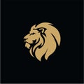 Gold Lion Head, Black Background Flat Design Vector Illustration