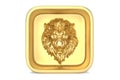 Gold Lion head with gold box Isolated On White Background, 3D rendering. 3D illustration Royalty Free Stock Photo