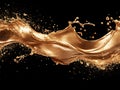 Gold Liquid Splash with Droplets on Black BackgroundDynamic Fluid Motion Royalty Free Stock Photo