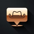 Gold Location cowboy icon isolated on black background. Long shadow style. Vector