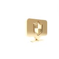 Gold Location shield icon isolated on white background. Insurance concept. Guard sign. Security, safety, protection