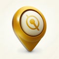 Gold location symbol navigator reminder pin navigation on white background