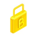 Gold Lock with Bitcoin Sign as Currency Secure System Vector Isometric Illustration