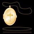Christian Cross Gold Engraved Locket and Chains