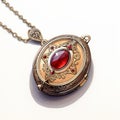 Red Twilight Locket: Realistic Hyper-detailed Rendering With Art Nouveau-inspired Illustrations