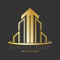 Gold logo template for luxury construction and real estate, rental, rental, sale and purchase of housing. Vector illustration