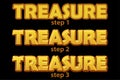 Gold logo treasure inscription in 3 steps of drawing.