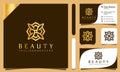Gold Lotus Flower Cosmetic Luxury Logo Design Vector Illustration With Line Art Style Vintage, Modern Company Business Card