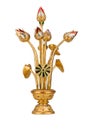 Gold lotus flower statue isolated