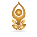 Gold lotus yoga man logo vector Royalty Free Stock Photo