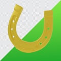 Gold luck horseshoes st patrick`s day symbol 3d render., clipping paht