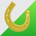 Gold luck horseshoes st patrick`s day symbol 3d render., clipping paht