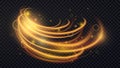 Gold luminous abstract light effect, luxury dynamic sparkles and motion lines elements