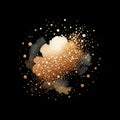 Gold luxury beautiful watercolor painting spot splash pattern with gold glitters, spray on black background. Decorative ornate