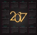 Gold 2017 luxury editable Calendar on the black background