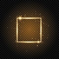 Gold luxury frame isolated on transparent background. Glowing square frame with glitter sparkle and stars. Christmas Royalty Free Stock Photo