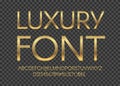 Gold luxury letters. Golden font. Elegant metal effect. Vector gloss typography. Fashoin digital fonts