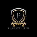 Gold Luxury Shield P Letter Logo Royalty Free Stock Photo