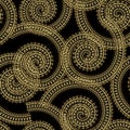 Gold luxury spirals seamless pattern. Ornamental spiral shapes vector background. Golden gradient surface swirl ornament. Textured Royalty Free Stock Photo