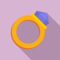 Gold magic ring icon, flat style