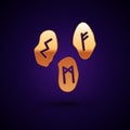 Gold Magic runes icon isolated on black background. Vector