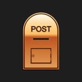 Gold Mail box icon. Post box icon isolated on black background. Long shadow style. Vector Royalty Free Stock Photo