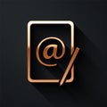 Gold Mail and e-mail icon isolated on black background. Envelope symbol e-mail. Email message sign. Long shadow style Royalty Free Stock Photo