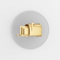 Gold mailbox icon in cartoon style. 3d rendering gray round button key, interface ui ux element