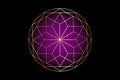 Gold mandala of sacred ancient geometry. Chakra symbols, Sahasrara, Violet color, Crown Chakra. Alchemy, religion logo