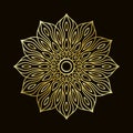 Gold Mandala Vector Design Element. Ornamental decoration. Golden flower pattern. Stylized floral line motif. Complex flourish Royalty Free Stock Photo