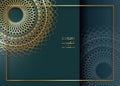 Gold Mandala Vintage decorative elements on olive green background, golden frame art. Luxury Oriental lace pattern vector template Royalty Free Stock Photo