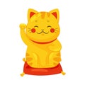 Gold Maneki-neko Cat with Raised Right Paw as Ceramic Japanese Figurine Bringing Good Luck Vector Illustration Royalty Free Stock Photo