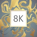 Gold Marble Vector Thanks Design Template for Network Friends and Followers. Thank you 8 K followers card. Image for Social Networ