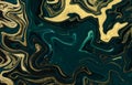 Gold marbling texture design. Dark green and golden marble pattern. Fluid art.