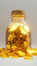 Gold market concept coins stored in bottles, representing wealth Royalty Free Stock Photo