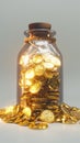 Gold market concept coins stored in bottles, representing wealth Royalty Free Stock Photo