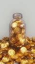 Gold market concept coins stored in bottles, representing wealth Royalty Free Stock Photo