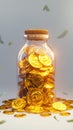 Gold market concept coins stored in bottles, representing wealth Royalty Free Stock Photo