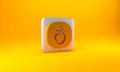 Gold Mars symbol icon isolated on yellow background. Astrology, numerology, horoscope, astronomy. Silver square button