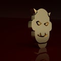Gold Mask of the devil with horns icon isolated on brown background. Minimalism concept. 3D render illustration
