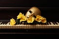 Gold mask on piano