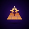 Gold Masons symbol All-seeing eye of God icon isolated on black background. The eye of Providence in the triangle Royalty Free Stock Photo