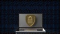 The gold master key on shield on digital background  for security concept 3d rendering Royalty Free Stock Photo