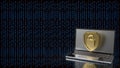 The gold master key on shield on digital background  for security concept 3d rendering Royalty Free Stock Photo